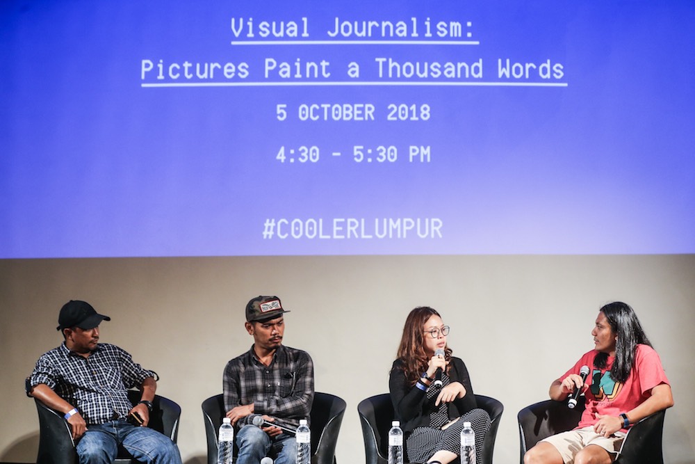 (From left) Ahmad Yusni, Carlo Gabuco and Nana Safiana attend a panel discussion, together with moderator Zan Azlee (right), at the Cooler Lumpur Festival in Kuala Lumpur October 5, 2018. u00e2u20acu201d Picture by Hari Anggara