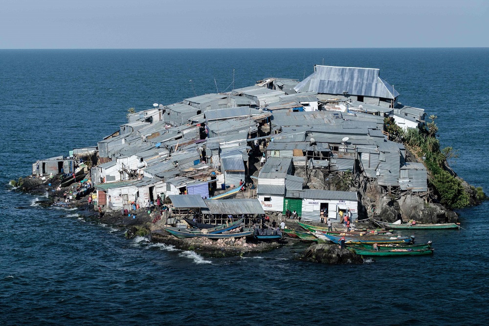 A picture taken on October 5, 2018, shows a general view of Migingo island which is densely populated by residents fishing mainly for Nile perch in Lake Victoria on the border of Uganda and Kenya. u00e2u20acu201d AFP pic  
