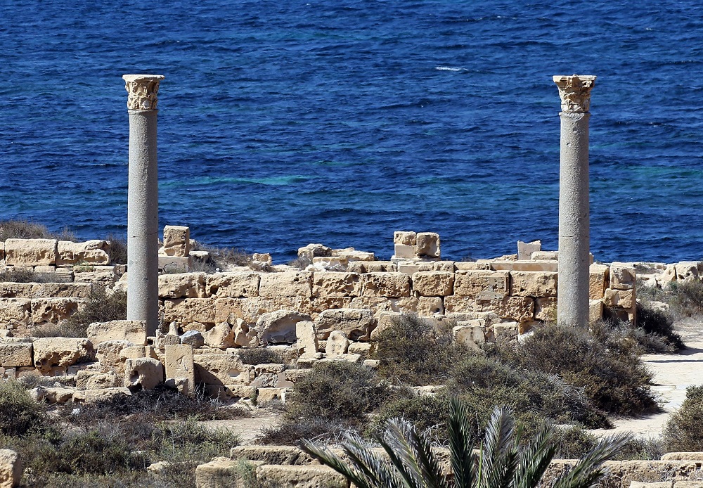A picture taken on September 1, 2018 shows columns of the amphitheatre at the site of the ancient Roman city of Sabratha, around 70 kilometres from the Libyan capital Tripoli. — AFP pic