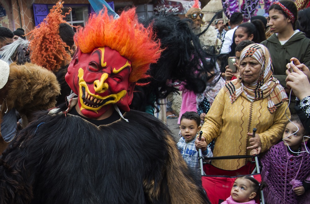Young Moroccans take part in the Boujloud festival, a popular festival also known as the 'Moroccan Halloween' in the Sidi Moussa district of Sale near Rabat, on October 27, 2018. u00e2u20acu201d AFP pic
