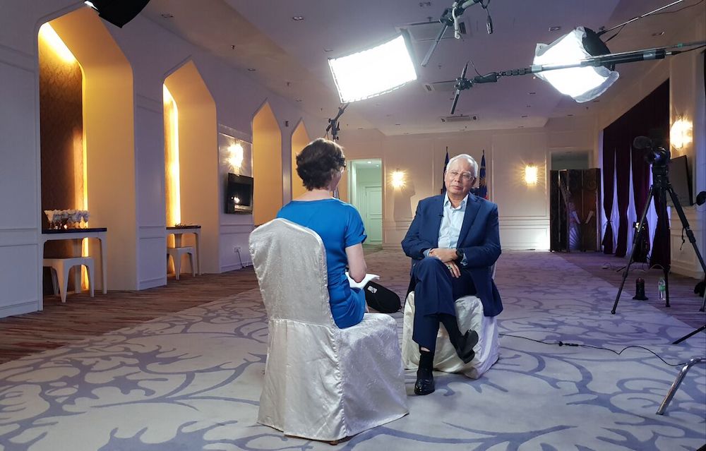 Former prime minister Datuk Seri Najib Razak speaks to Mary Ann Jolley on Al Jazeerau00e2u20acu2122s 101 East show. u00e2u20acu201d Picture courtesy of Al Jazeera