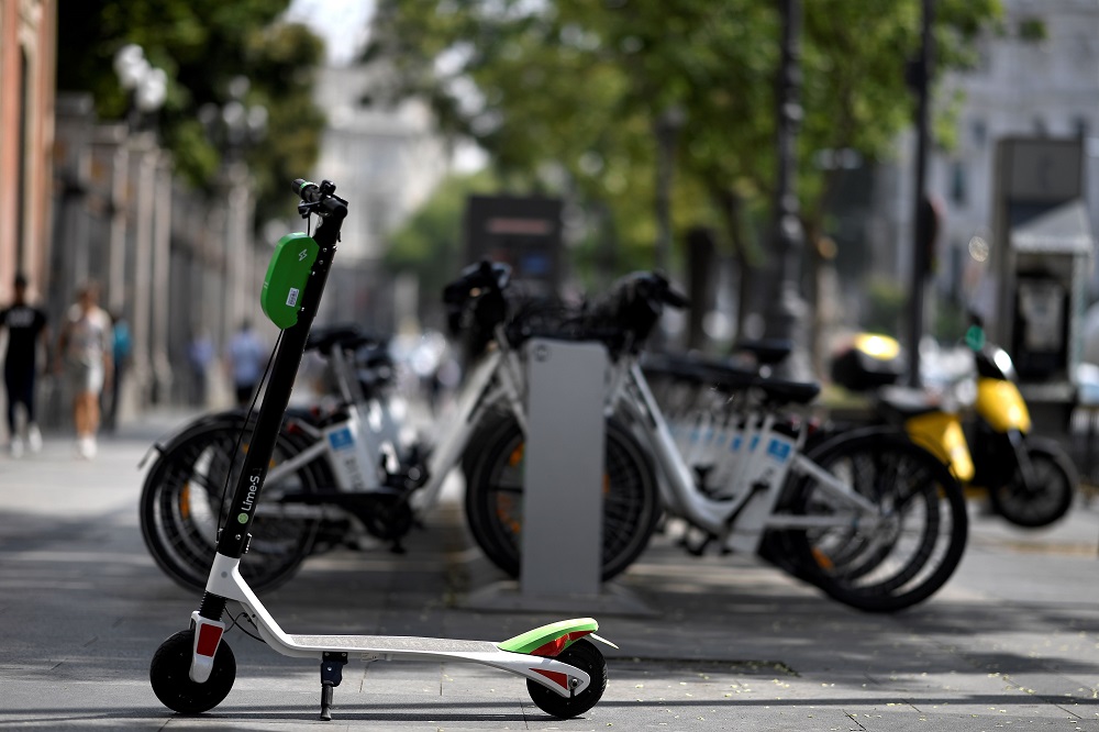 In this file photo taken on September 05, 2018, an electric scooter of the Lime electric scooter-sharing service is pictured in Madrid. u00e2u20acu201d AFP pic 
