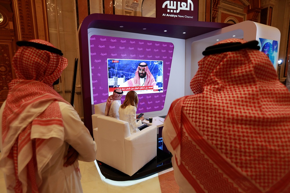 Participants watch on TV, as Saudi Crown Prince Mohammed Salman as he delivers a speech during the Future Investment Initiative Forum in Riyadh, October 24, 2018. u00e2u20acu201d Reuters pic