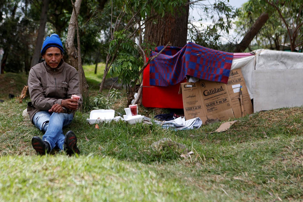 A Venezuelan migrant is seen in a makeshift camp near the transport terminal in Bogota, Colombia September 5, 2018. u00e2u20acu201d Reuters pic       
