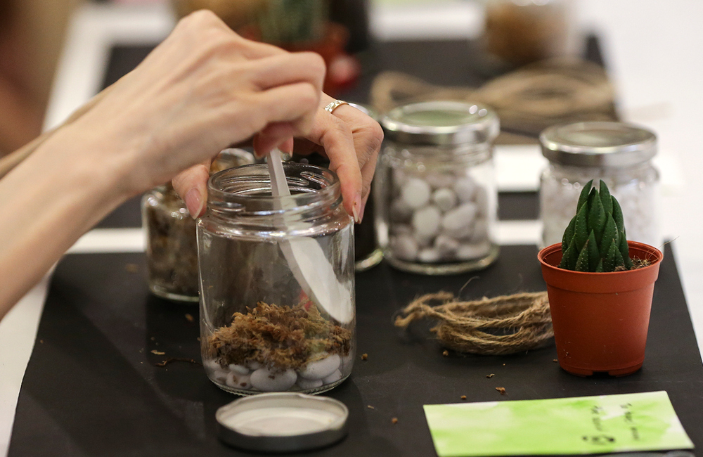 Participants make their own terrarium in a workshop by 25Dreams.