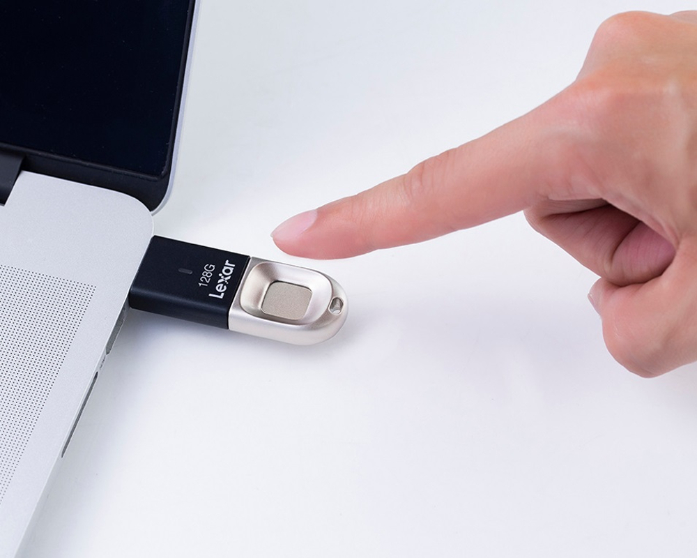 Lexar introduces flash drive secured with a fingerprint sensor. u00e2u20acu201d Picture by Lexar via AFP