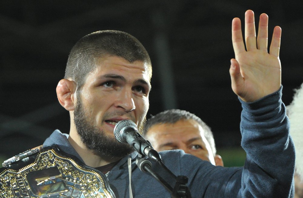 Russia's Khabib Nurmagomedov speaks during the ceremony of honouring him at Anzhi Arena in Kaspiysk, a city in the republic of Dagestan, Russia October 8, 2018. u00e2u20acu201d Reuters pic