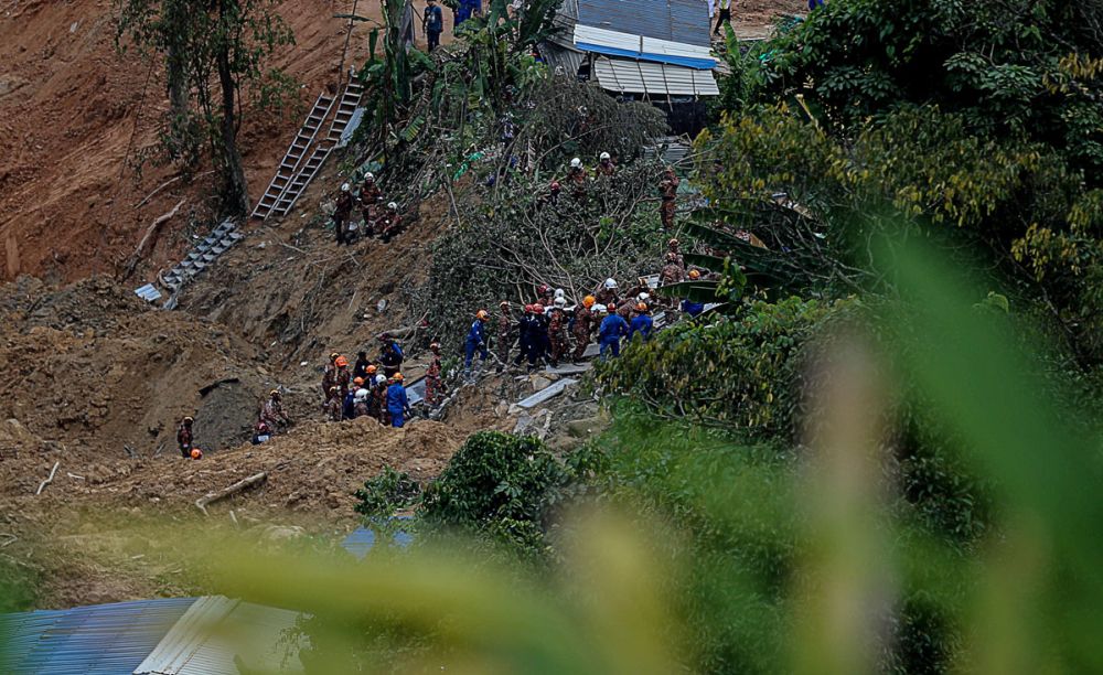 A view of the construction area where a landslide occurred on Friday that killed several foreign workers with three more feared still buried underneath the mud, October 22, 2018. u00e2u20acu2022 Picture by Sayuti Zainudin