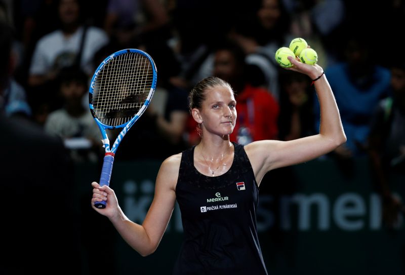 Czech Republic's Karolina Pliskova celebrates victory after her group stage match against Denmark's Caroline Wozniacki at the Singapore Indoor Stadium, Kallang, October 21, 2018. u00e2u20acu201d Reuters pic