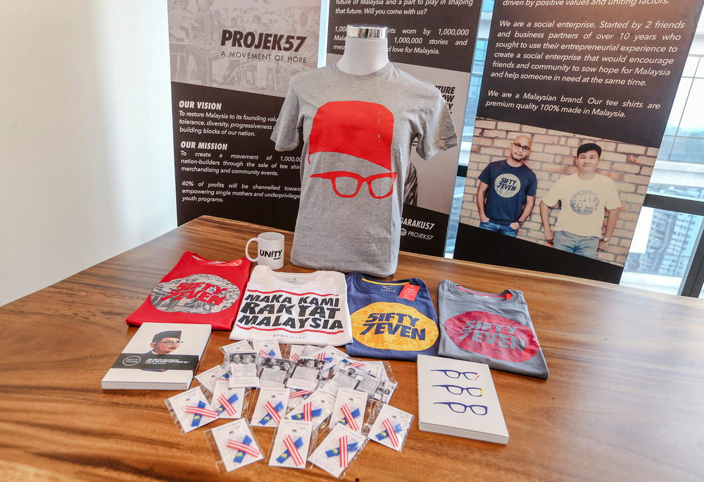 Some of the merchandise sold by Projek 57. — Picture by Firdaus Latif