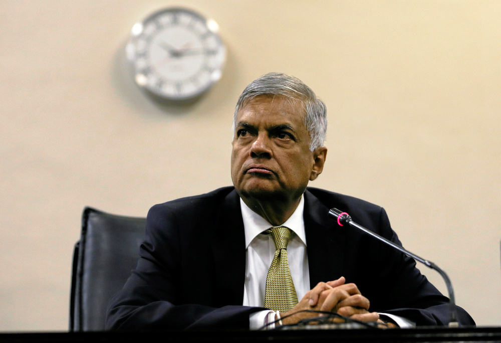 Sri Lankan Prime Minister Ranil Wickremesinghe looks on at a news conference after he survived a no-confidence vote in parliament in Colombo April 4,2018. u00e2u20acu201d Reuters pic