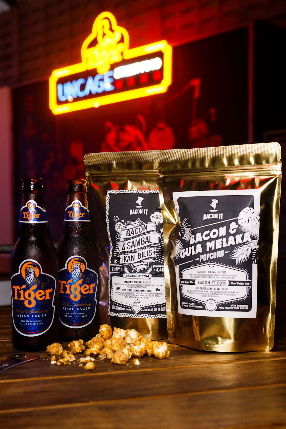 Pork Bacon and Sambal Ikan Bilis Popcorn await you at Tiger Uncage Street Food Festival next month. 