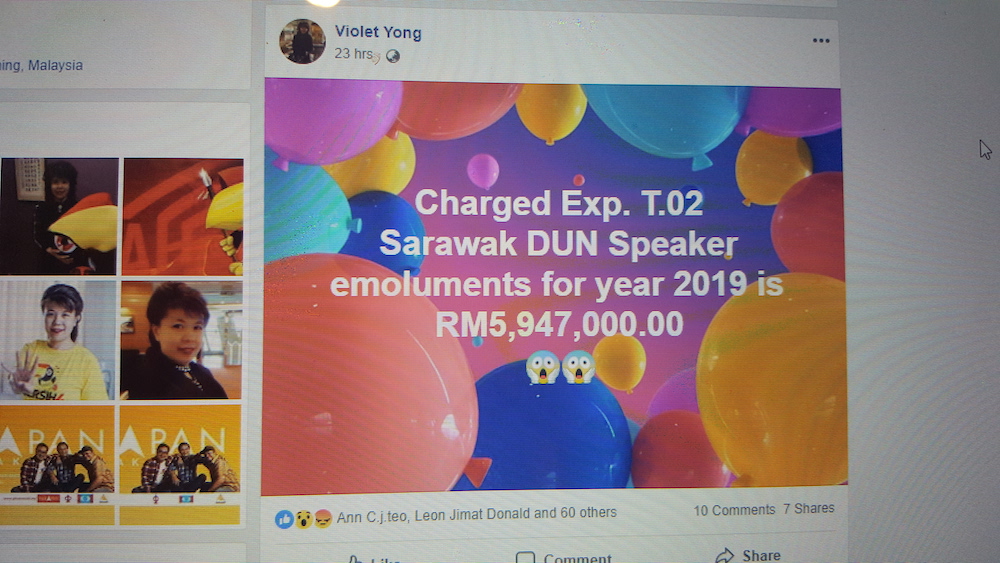 DAP's state Assemblyman Violet Yong's Facebook posting, November 14, 2018. u00e2u20acu201d Picture by Sulok Tawie