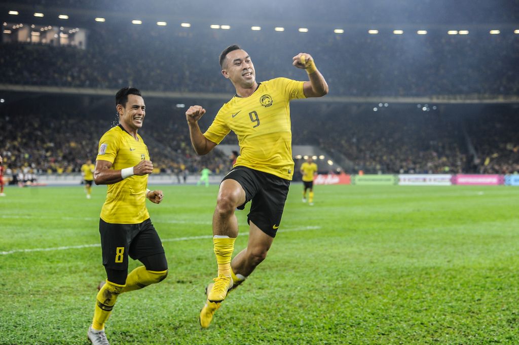 Malaysiau00e2u20acu2122s Norshahrul Idlan Talaha reacts after scoring a goal during the AFF Suzuki Cup Group A match between Malaysia and Myammar 2018 at the Bukit Jalil National Stadium, November 24, 2018. u00e2u20acu201d Picture by Shawan Zaidon