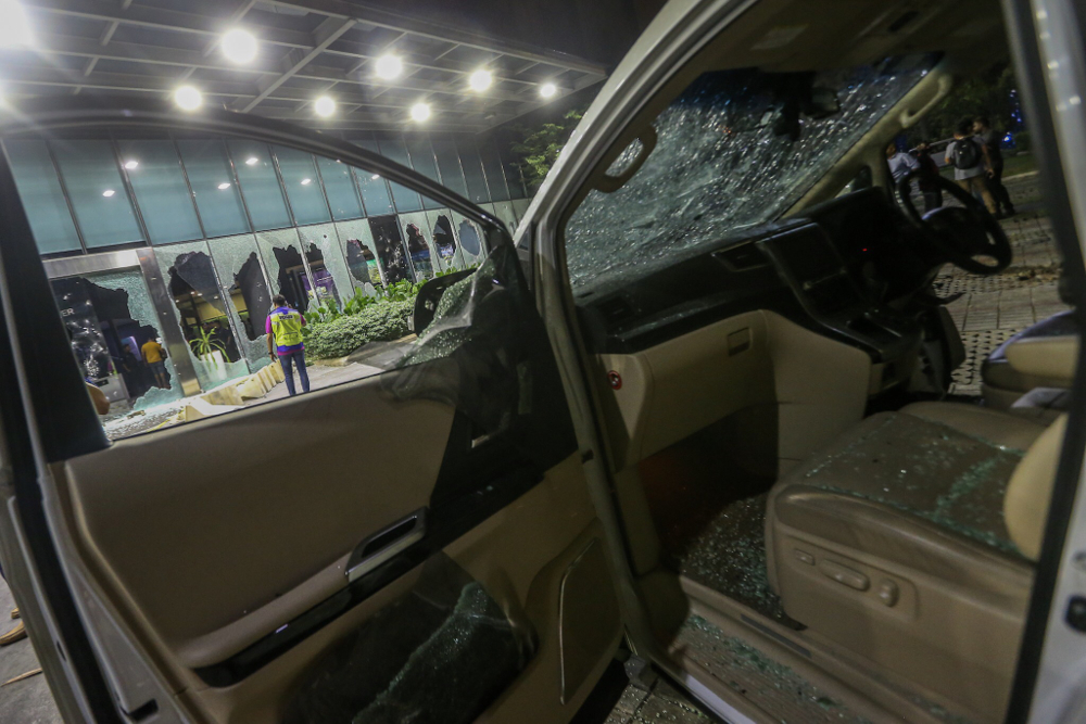Some of damage caused by protesters at the One City building in Petaling Jaya November 27, 2018. — Picture by Hari Anggara