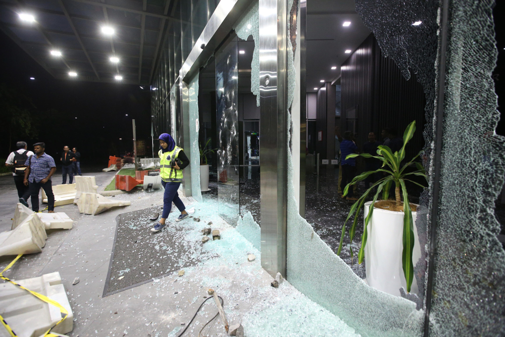 Some of damage caused by protesters at the One City building in Petaling Jaya November 27, 2018. u00e2u20acu201d Picture by Azinuddin Ghazali