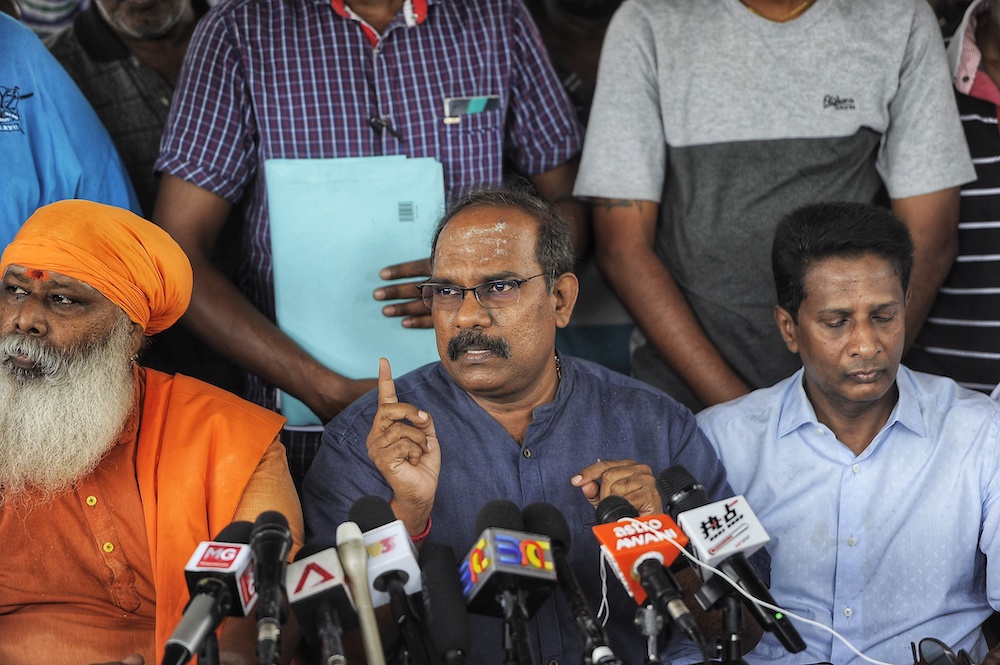 Secretary-General of the Save Seafield Sri Maha Mariamman Devasthanam temple ask force, VK Regu, speaks to the media in USJ 25, November 27, 2018. u00e2u20acu201d Picture by Shafwan Zaidon