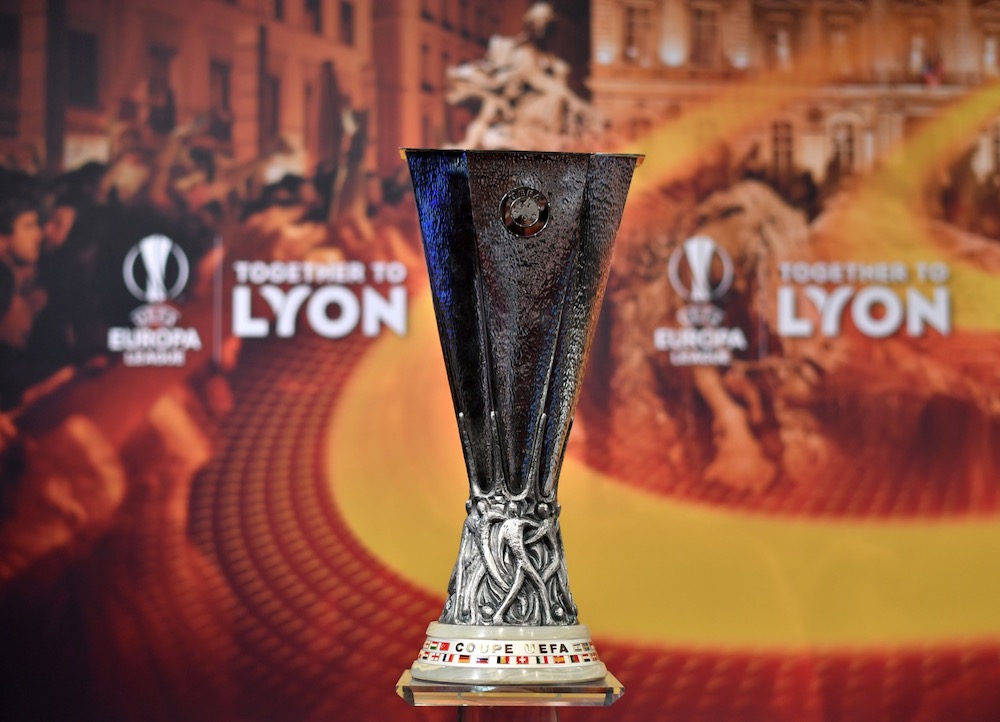 This photograph taken on April 13, 2018, shows the Uefa Europa League Trophy ahead of the draw for the semi-finals round of the Uefa Europa League football tournament at the Uefa headquarters in Nyon. u00e2u20acu201d AFP pic