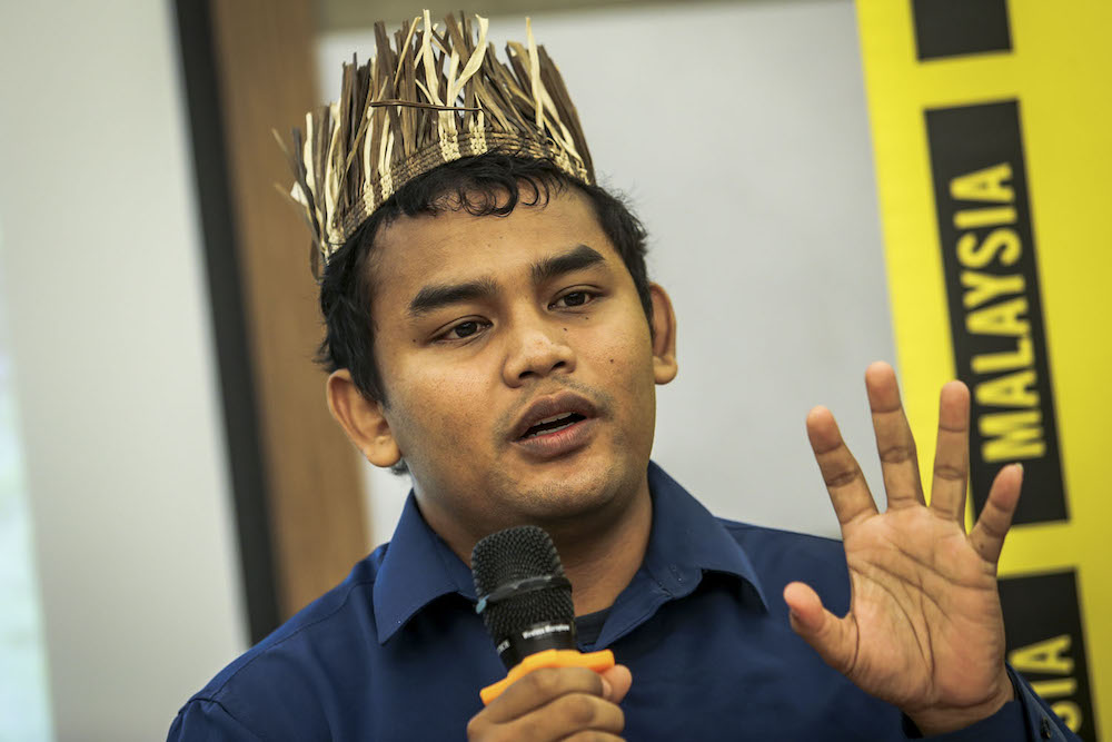 Chairman of Jaringan Kampung Orang Asli Kelantan, Mustafa Along, gives his opening speech during the launch of Amnesty International Human Development Report in Petaling Jaya November 29, 2018. — Picture by Hari Anggara