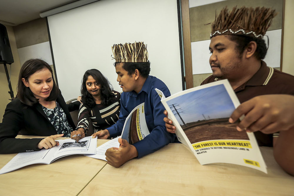 (from left) Rachel Chhoa-Howard, Shamini Darshni Kaliemuthu, Mustafa Along and Jamali Ayau at the launch of Amnesty International Human Development Report, November 29, 2018. u00e2u20acu201d Picture by Hari Anggara