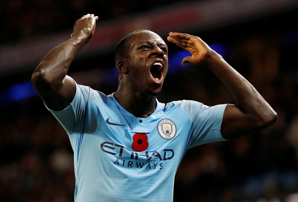 Manchester Cityu00e2u20acu2122s Benjamin Mendy celebrates after their Premier League match against Manchester United in Etihad Stadium, Manchester, November 11, 2018. u00e2u20acu201d Reuters pic