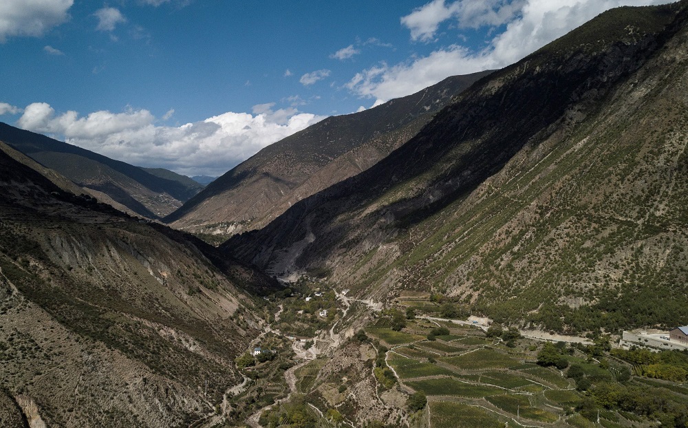 This aerial photo taken on October 10, 2018, shows a view of the Ao Yun vineyards in a valley located beneath the Meili mountain in Adong, in southwestern Chinau00e2u20acu2122s Yunnan province. u00e2u20acu201d AFP pic  