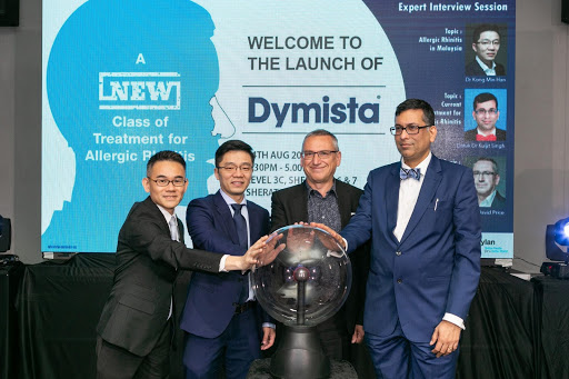 (From left) Shaun Lau, Dr Kong Min Han, Professor David Price and Datuk Dr Kuljit Singh officiating the launch of Allergic Rhinitis treatment, Dymista.