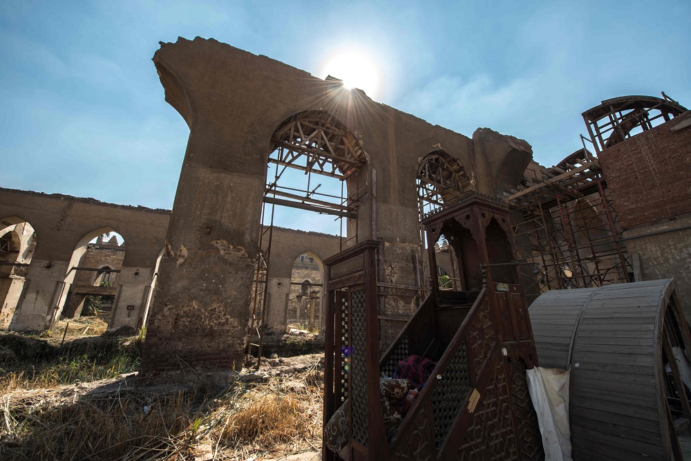A picture taken on October 16, 2018, shows a partial view of the 13th century al-Zahir Baybars mosque in the capital Cairo, as it undergoes restoration. u00e2u20acu201d AFP pic
