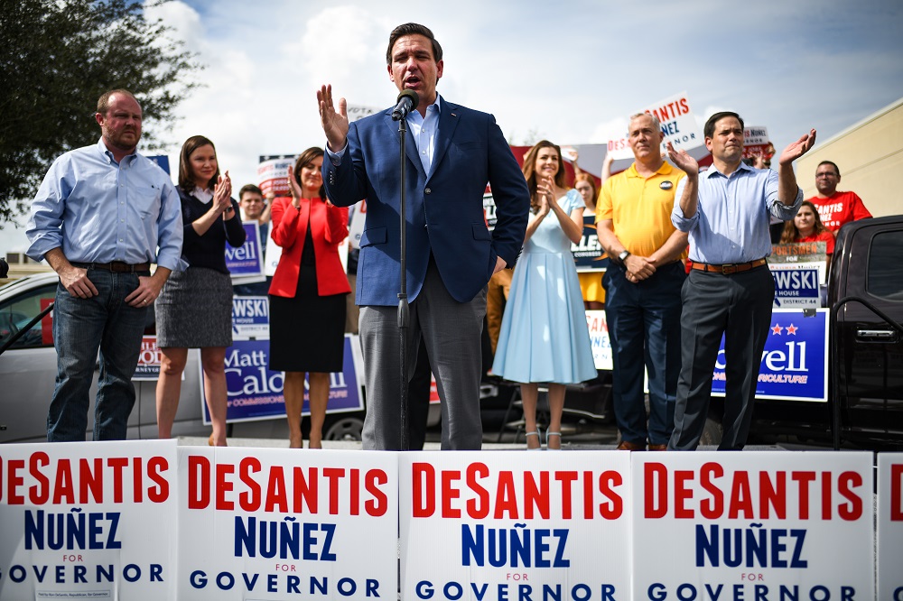 Republican nominee for Governor of Florida Ron DeSantis attends a rally at Freedom Pharmacy on the final day of campaigning in the midterm elections on November 5, 2018 in Orlando, Florida. u00e2u20acu201d AFP pic