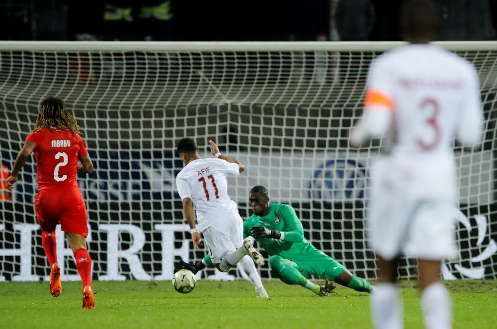 Qataru00e2u20acu2122s Akram Afif scores their first goal against Switzerland during their International Friendly in Cornaredo Stadium, Lugano, Switzerland, November 14, 2018. u00e2u20acu201d Reuters pic