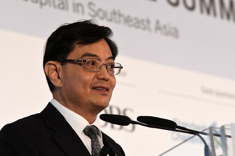 In this file photo taken on April 05, 2018 Singapore finance minister Heng Swee Keat delivers a keynote address at the 8th World Bank-Singapore infrastructure Finance Summit in Singapore. u00e2u20acu201d AFP pic