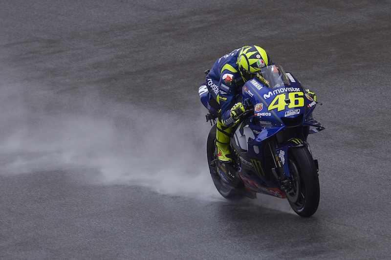 Yamaha Tech 3 rider Johann Zarco of France powers his bike during the wet qualifying session of the Malaysian MotoGP at Sepang International Circuit in Sepang, November 3, 2018. u00e2u20acu201d Picture by Mukhriz Hazimnn