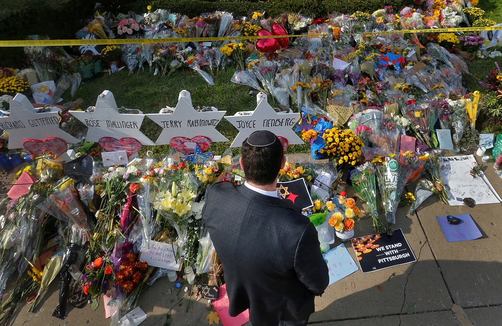 A man prays at a makeshift memorial outside the Tree of Life synagogue following Saturday's shooting at the synagogue in Pittsburgh, Pennsylvania, October 31, 2018. u00e2u20acu201d Reuters pic