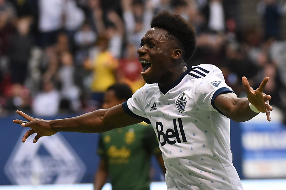 Alphonso Davies celebrates after scoring a goal for Vancouver Whitecaps against Portland Timbers in an MLS match at Vancouver October 28, 2018. u00e2u20acu201d USA TODAY Sports/Reuters pic 