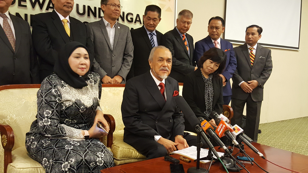 Sarawak Speaker Datuk Amar Asfia Awang Nasar (seated, centre) speaks to reporters after chairing the state Consultative Committee November 26, 2018. u00e2u20acu201d Picture by Sulok Tawie