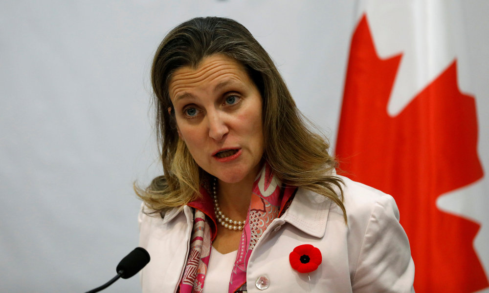 Canadian Foreign Minister Chrystia Freeland attends a joint news conference in Ramallah, in the occupied West Bank November 1, 2018. u00e2u20acu201d Reuters pic