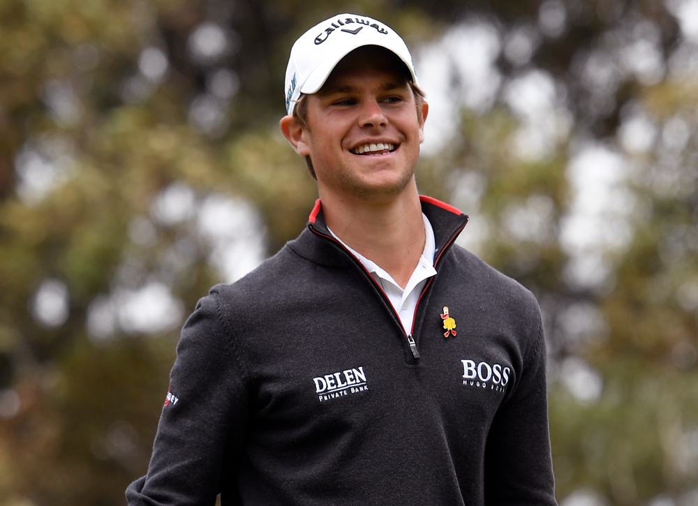 Belgium's Thomas Detry smiles after sinking a birdie on the third day of the World Cup of Golf at the Metropolitan Golf Club in Melbourne November 24, 2018. u00e2u20acu201d AFP pic