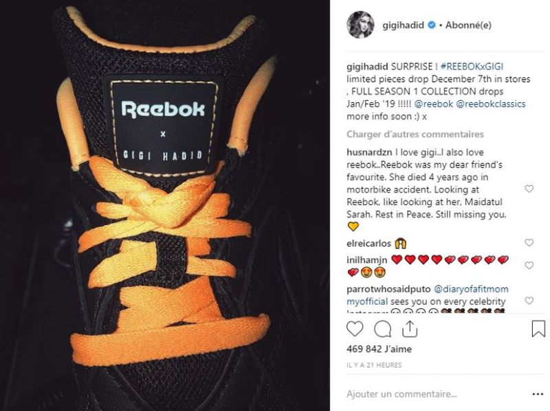 Gigi Hadid took to Instagram to announce her new design collaboration with Reebok. u00e2u20acu2022 AFP pic