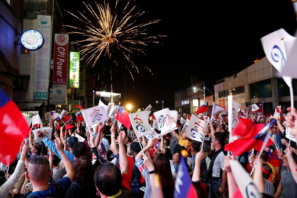 Fireworks released by supporters of Opposition Kuomintang Party (KMT) Kaohsiung mayoral candidate Han Kuo-yu celebrate as their candidate announces a leading trend during local elections, in Kaohsiung, Taiwan November 24, 2018. u00e2u20acu201d Reuters pic