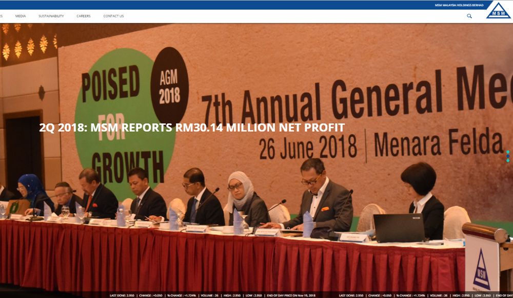Screengrab from MSM Malaysia Holdings Bhd's internet portal at www.msmsugar.com.
