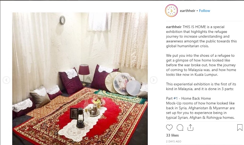 A mock-up living room of a refugee’s home as part of the ‘This is Home’ exhibition. ― Screengrab from Instagram/Earth Heir