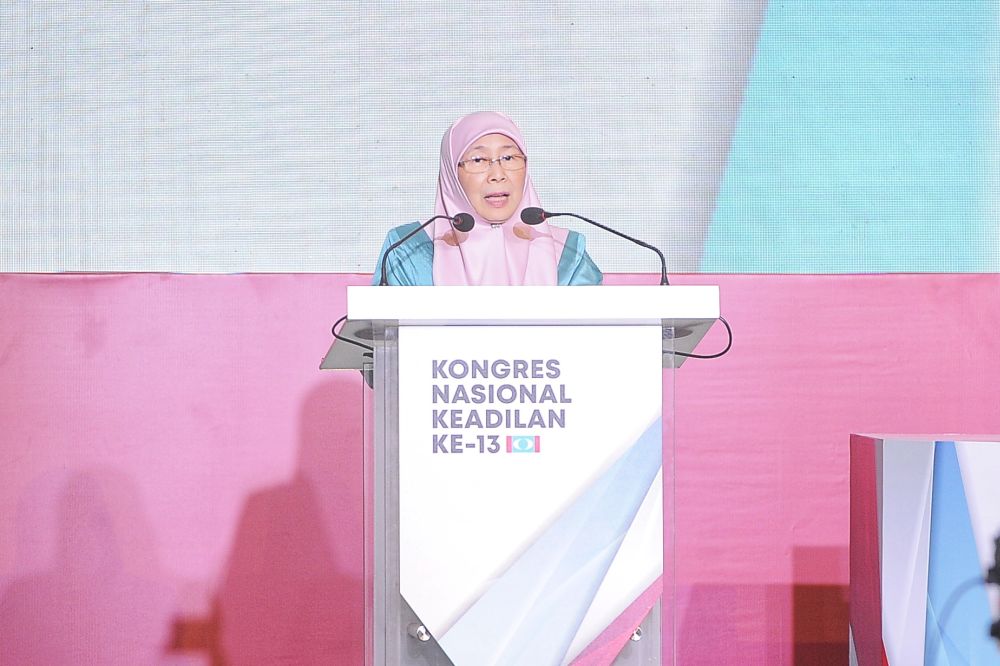 PKR president Datuk Seri Dr Wan Azizah Wan Ismail speaks during the PKR National Congress 2018 in Shah Alam November 17, 2018. u00e2u20acu2022 Picture by Shafwan Zaidon