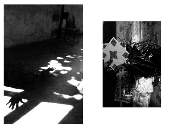 The photographs make use of the white space of the gallery walls.