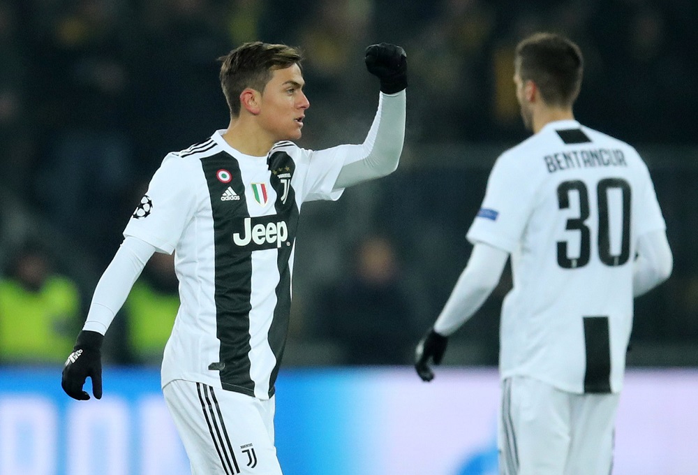 Juventusu00e2u20acu2122 Paulo Dybala celebrates scoring their first goal with Rodrigo Bentancur at the Stade de Suisse in Bern December 12, 2018. u00e2u20acu201d Reuters pic