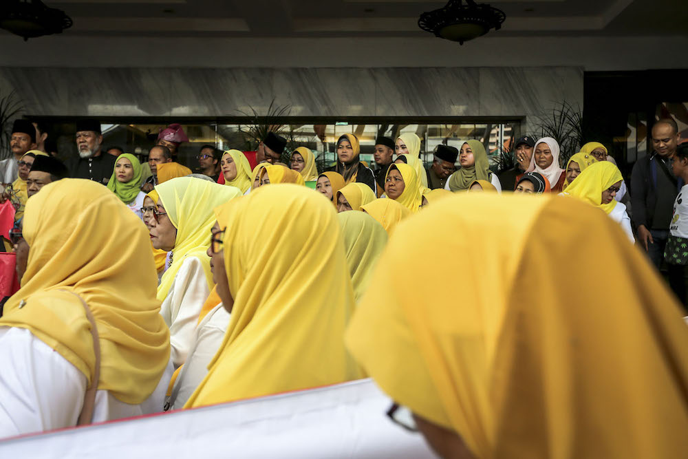 Participants react during the 'Himpunan Jihad Perkasa' rally in Kampung Baru, Kuala Lumpur December 2, 2018. — Picture by Hari Anggara