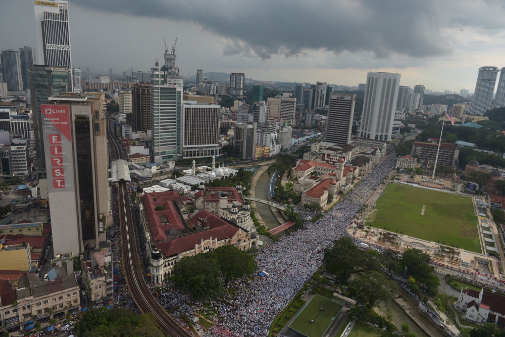 Dark clouds shrouding the sky during the anti-ICERD rally in Kuala Lumpur December 8, 2018. u00e2u20acu201d Picture by Mukhriz Hazim
