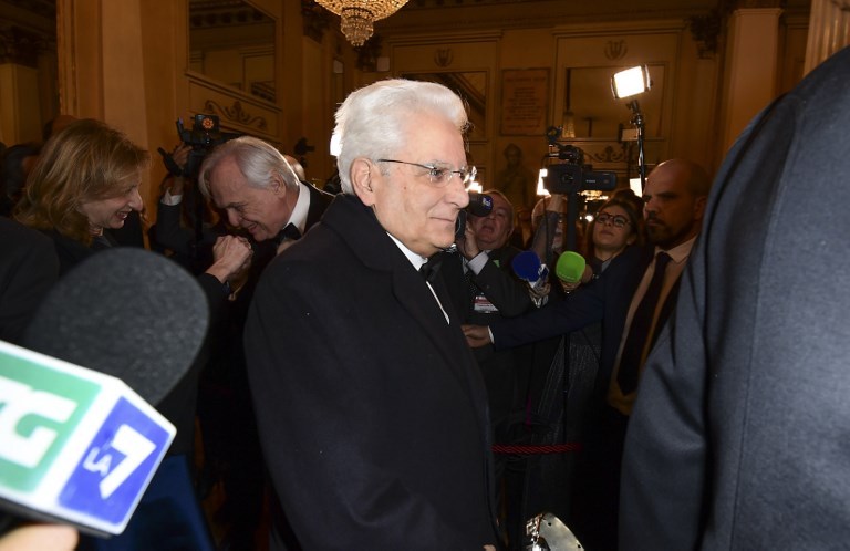 Italian president, Sergio Mattarella arrives at the Teatro alla Scala opera house for the Premiere of 'Attila' by Verdi conducted by Riccardo Chailly, on December 7, 2018 in Milan.  u00e2u20acu201d AFP pic