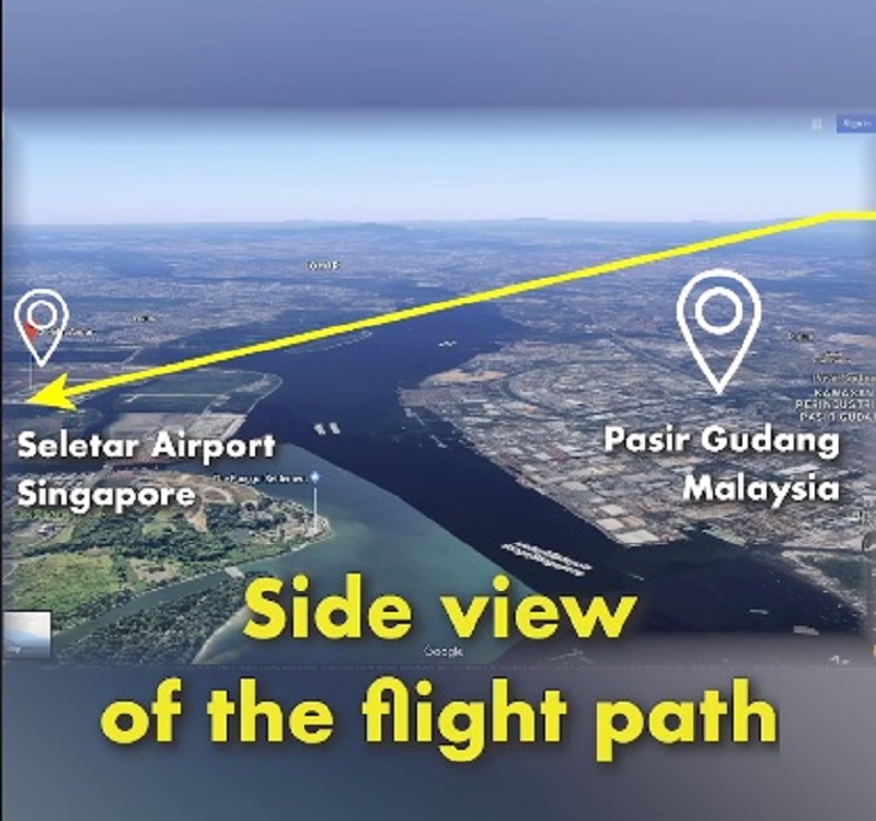Screen capture of the video showing the side view of the flight path.