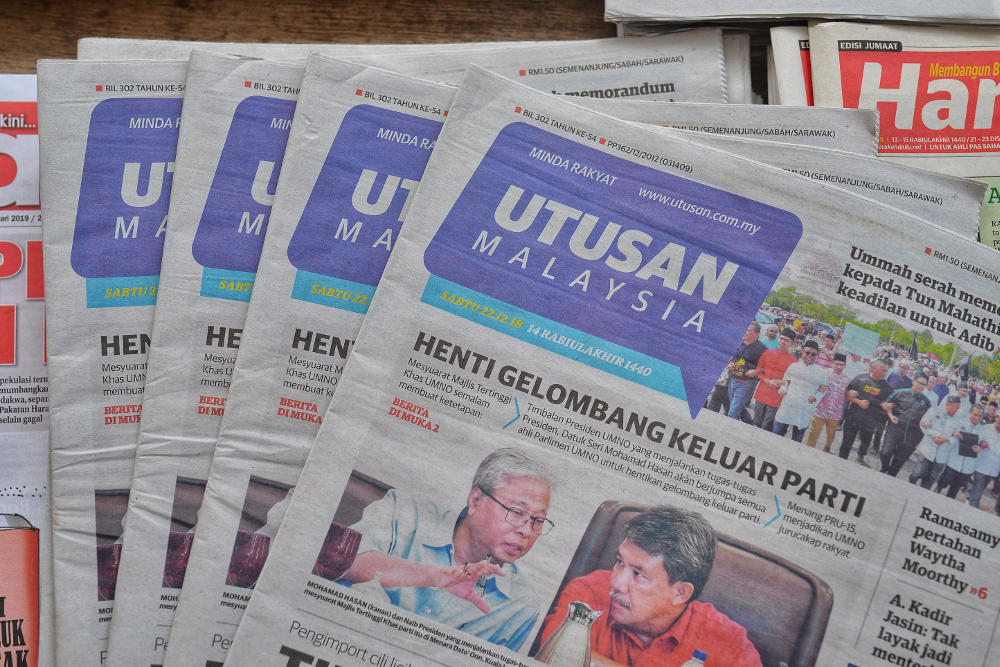 Copies of the Utusan Malaysia newspaper at a stall in Sungai Besi, Kuala Lumpur December 22, 2018. u00e2u20acu201d Picture by Shafwan Zaidon
