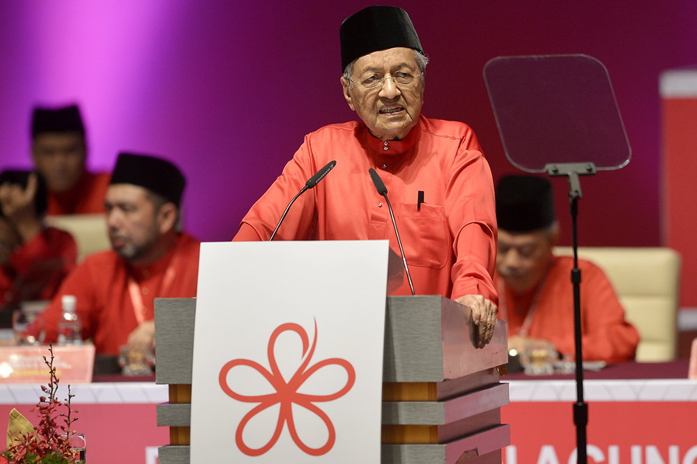 Parti Pribumi Bersatu Malaysia chairman Tun Dr Mahathir Mohamad speaks during their second annual general meeting in Putrajaya December 30, 2018. u00e2u20acu2022 Picture by Mukhriz Hazim